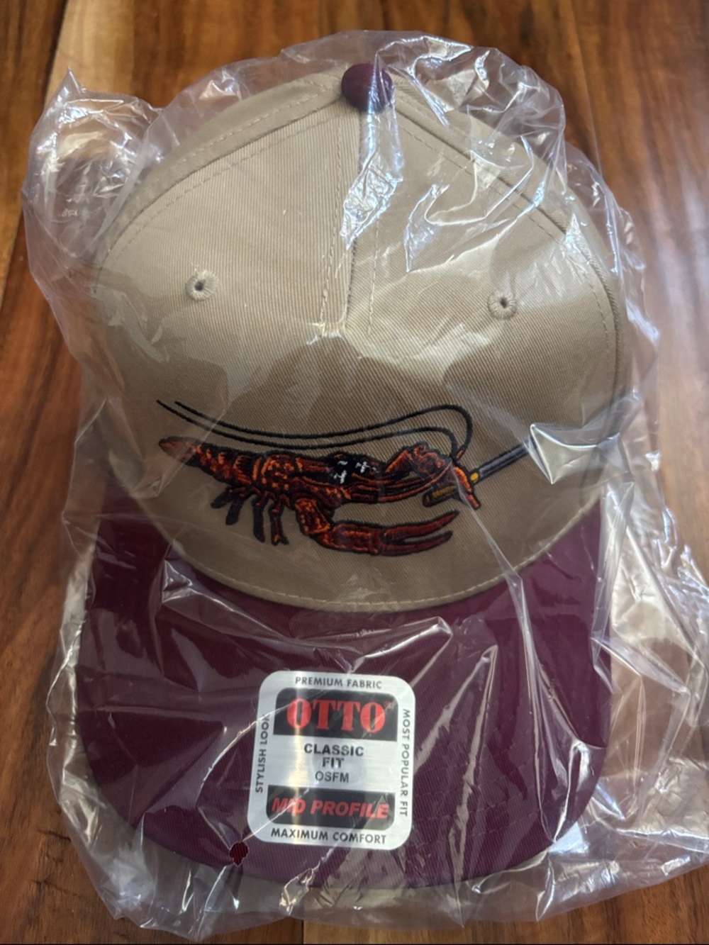 OTTO Two-Tone Lobster Baseball Cap - Tan & Burgundy